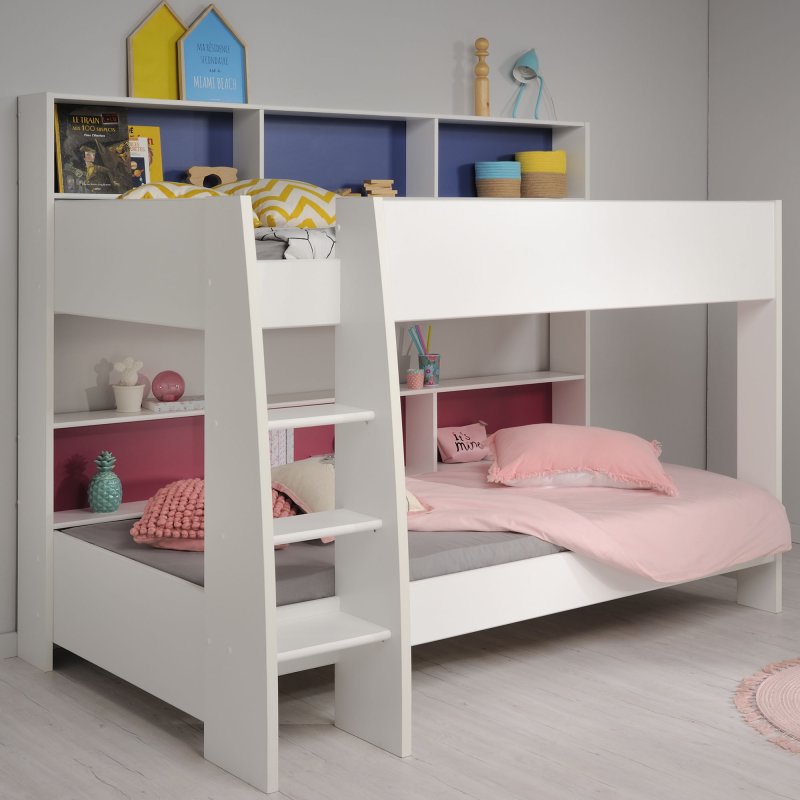 Parisot Leo Bunk Bed White With Pink, Pink Bunk Beds With Mattresses Included