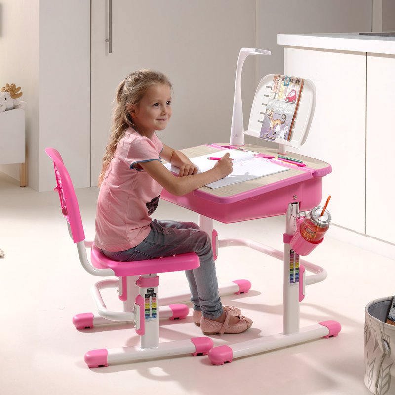Comfortline Adjustable Study Desk With Light & Adjustable Chair Pink Lifestyle
