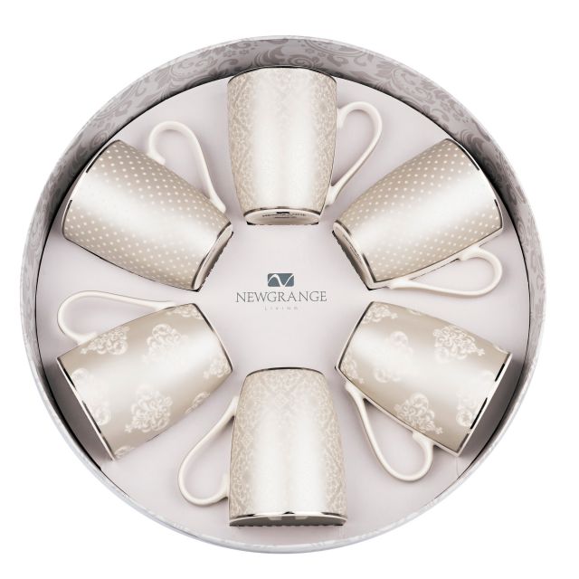 Newgrange Living Karla Bone China Mugs Set of 6 Silver Mugs Meubles