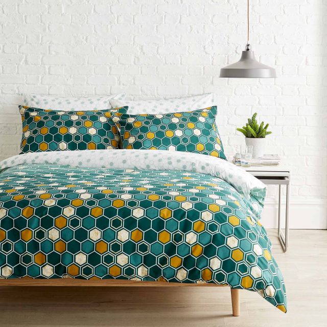 Christy Kingsley Honeycomb Reversible Single Duvet Cover Set Teal