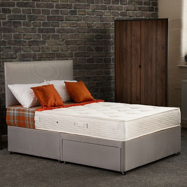 Geneva Single 90cm Platform Top 2 Drawer Divan Set Fabric Grey