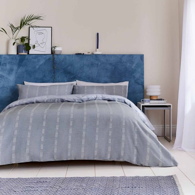 Helena Springfield Chambray Single Duvet Cover Set Soft Blue