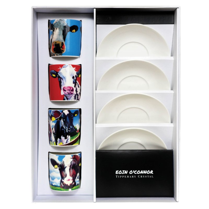 Eoin O Connor Set Of 4 Espresso Cups & Saucers