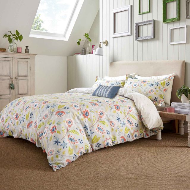 Sanderson Myrtle Reversible Duvet Cover Set Coral & Marine Duvet