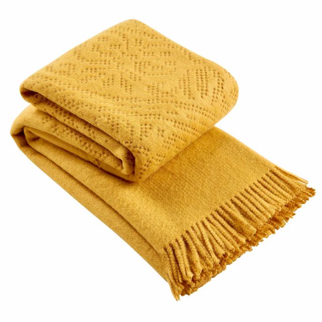 Christy Lace Throw 220cm x 200cm Ochre Throws Meubles