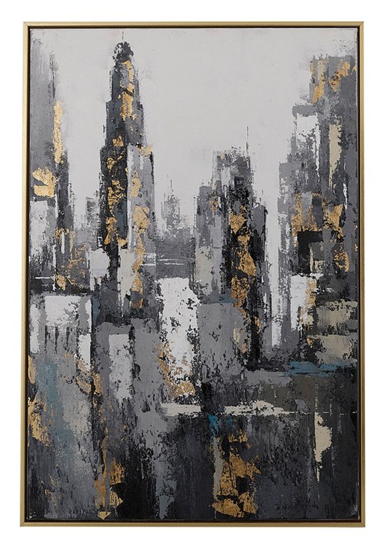 Mindy Brownes Skyline 60cm x 90cm Canvas Black, Grey, White & Gold