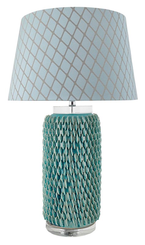 Mindy Brownes Lexi Table Lamp Aqua With Trellis Patterned Blue Shade
