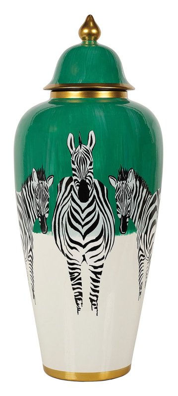 Mindy Brownes Zebra Large Jar Green, Black, White & Gold