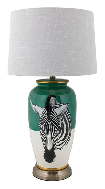 Mindy Brownes Zebra Table Lamp Green & White With White Shade