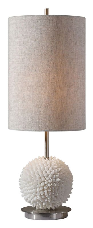 Mindy Brownes Cascara Table Lamp Sea Shell & Nickel Plated Base with Light Beige Linen Shade