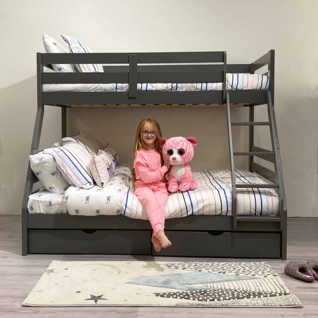 Solar Painted Triple/Dual Storage Bunk Bed Grey + Single & Double Sleep To Dream Mattress Bundle