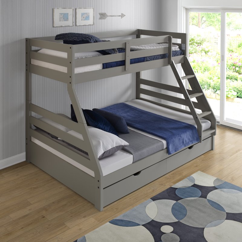 Solar Painted Triple/Dual Storage Bunk Bed Dark Grey + Single & Double Pocket Sprung Mattress Bundle