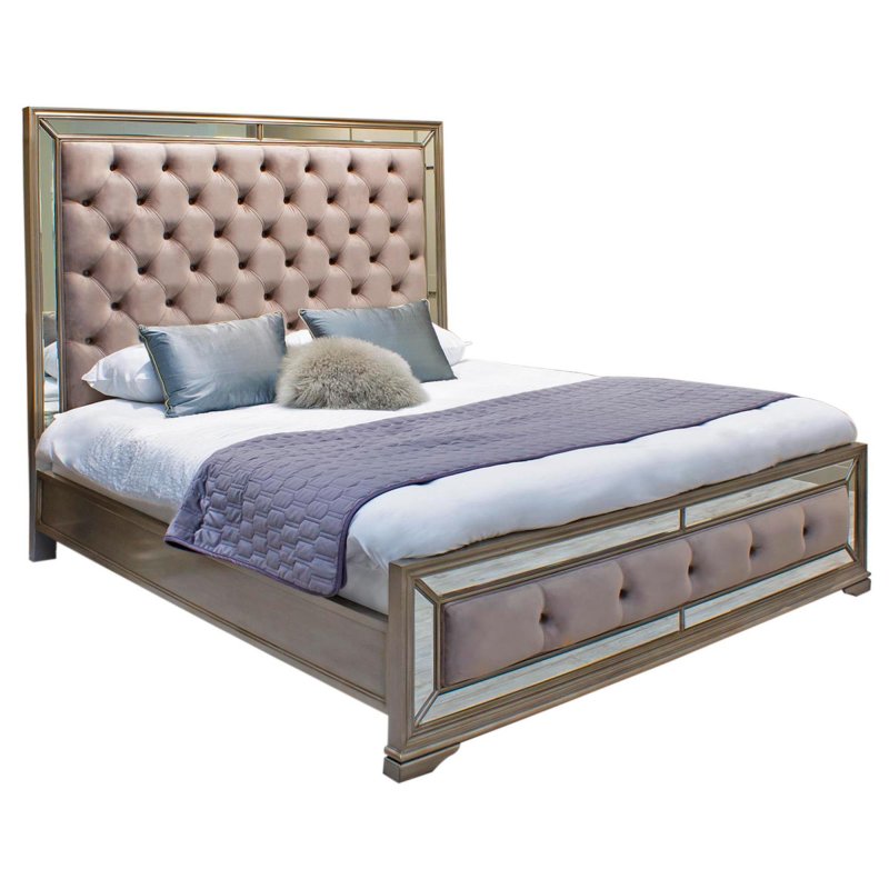 Rochelle King (150cm) Bedstead Mirrored With Fabric Headboard Taupe