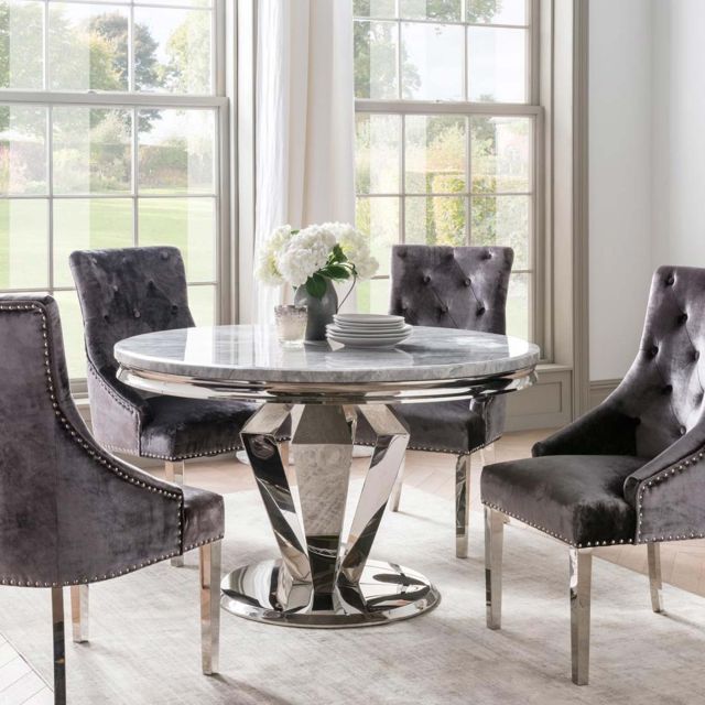 Ernest 4 Person Round Table Stainless Steel Marble Top Dining Tables Meubles Ernest 4 Person Round Table Stainless, Stainless Steel Top Round Dining Table