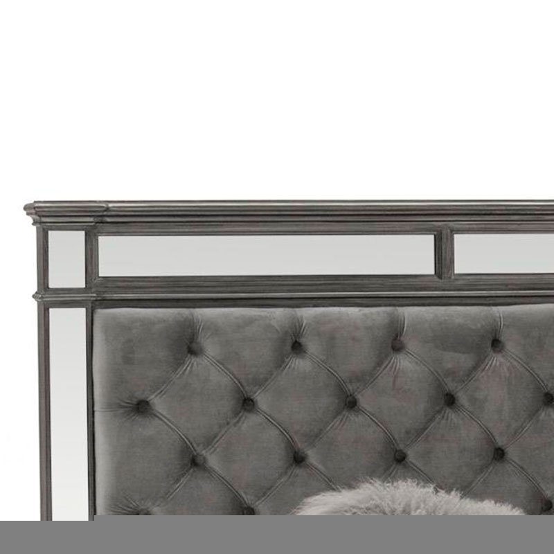 Nevada King (150cm) Bedstead Grey & Mirrored With Fabric Headboard Grey