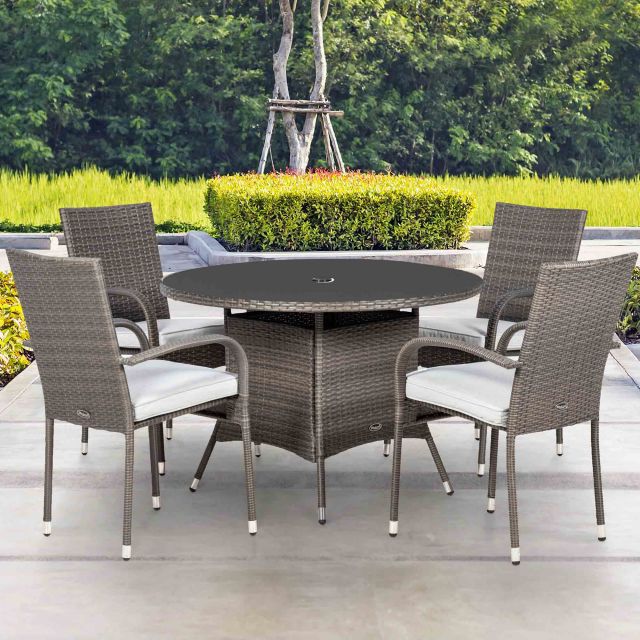 Royalcraft Malaga Rattan 4 Person, 4 Seater Rattan Round Dining Table Chair Set