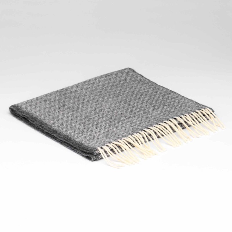 Lambswool Uniform Grey Herringbone Scarf & Throw