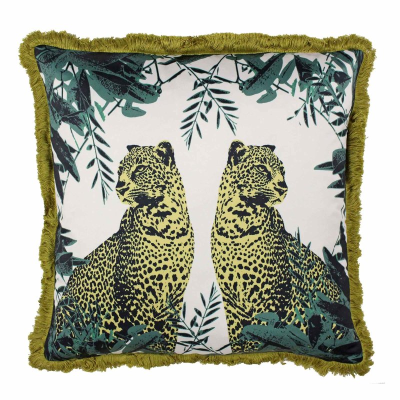 Twin Leopard Cushion Teal/Ochre