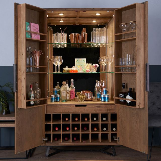 Dale 2 Door Drinks Grey Oak Display & Drinks