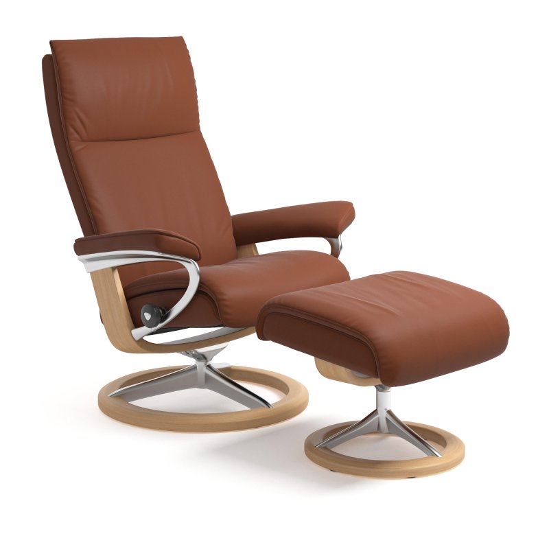 Aura Small Chair & Footstool Signature Base Paloma & Cori Leather
