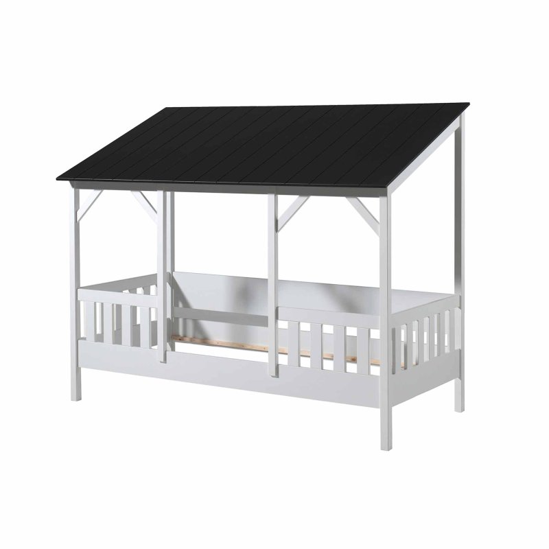 Vipack House Shaped Single (90cm) Bedstead With Three Roof Panels White & Black