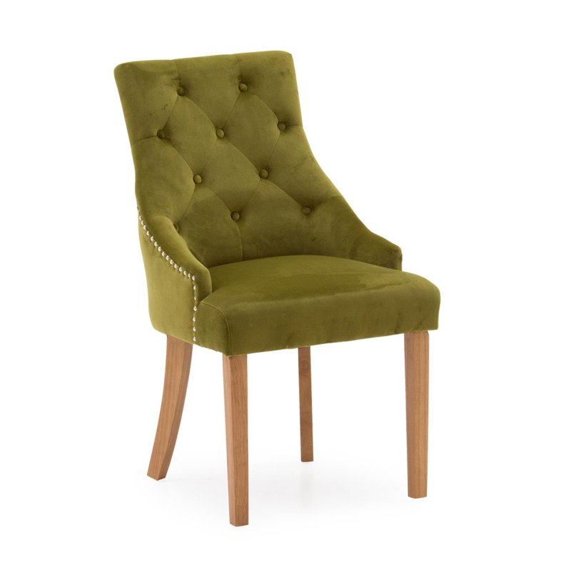 Gradara Dining Chair Velvet Fabric Moss With Oak Legs