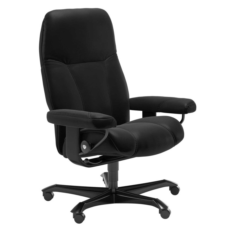 Consul Office Swivel Chair Batick Leather Black Black Frame