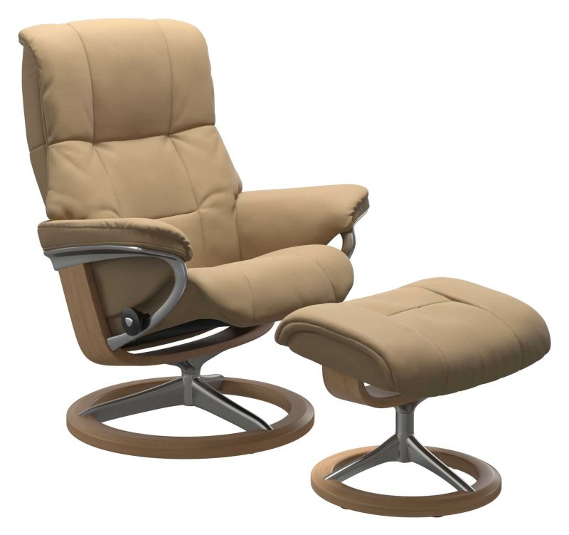 Stressless Stressless Mayfair Medium Chair with Signature Base & Footstool Paloma Leather Sand & Oak