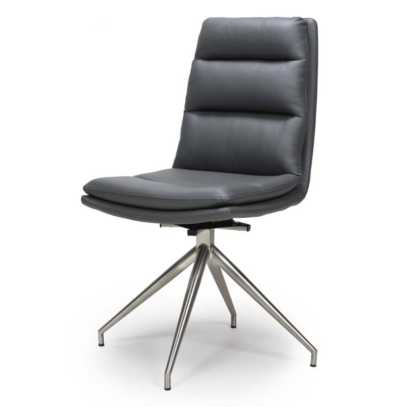 Nobo Swivel Dining/Office Chair Faux Leather Grey With Brushed Steel Legs