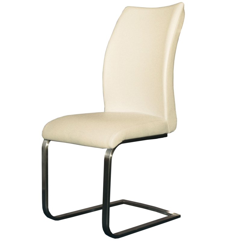 Paderna Dining Chair Steel S Frame Cream PU Cover
