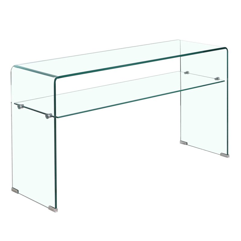 Elena Clear Glass Console Table With Shelf 125 x 40 x 76