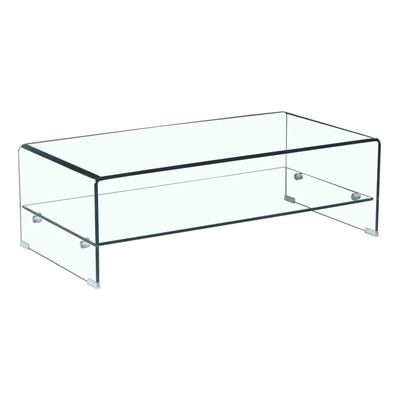 Elena Clear Glass Coffee Table With Shelf  110 x 55 x 45