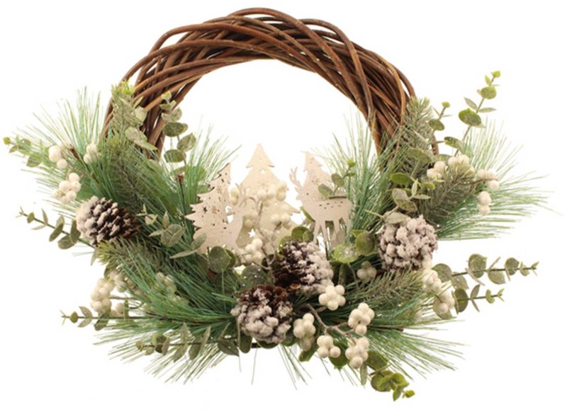Eucalyptus Wreath With Pinecones & Berries Green & Off-White 40cm