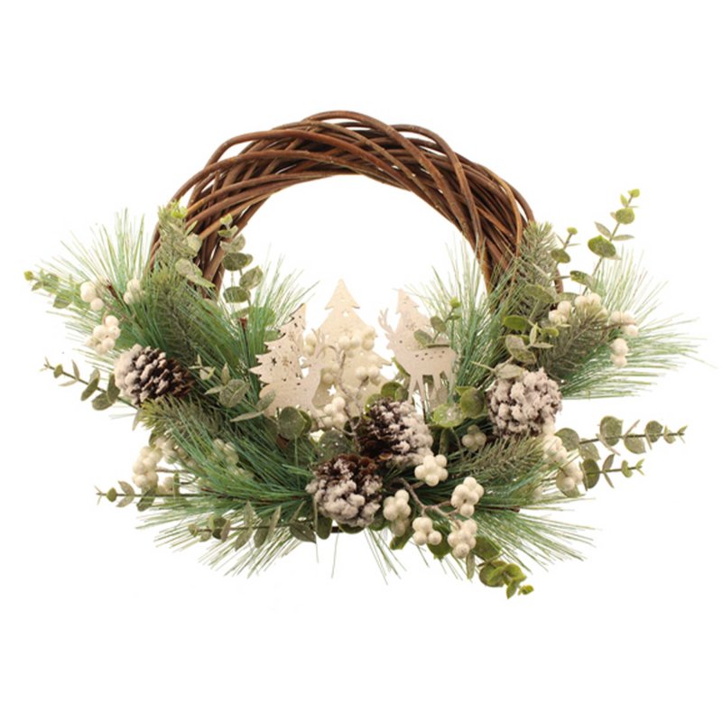 Eucalyptus Wreath With Pinecones & Berries Green & Off-White 40cm