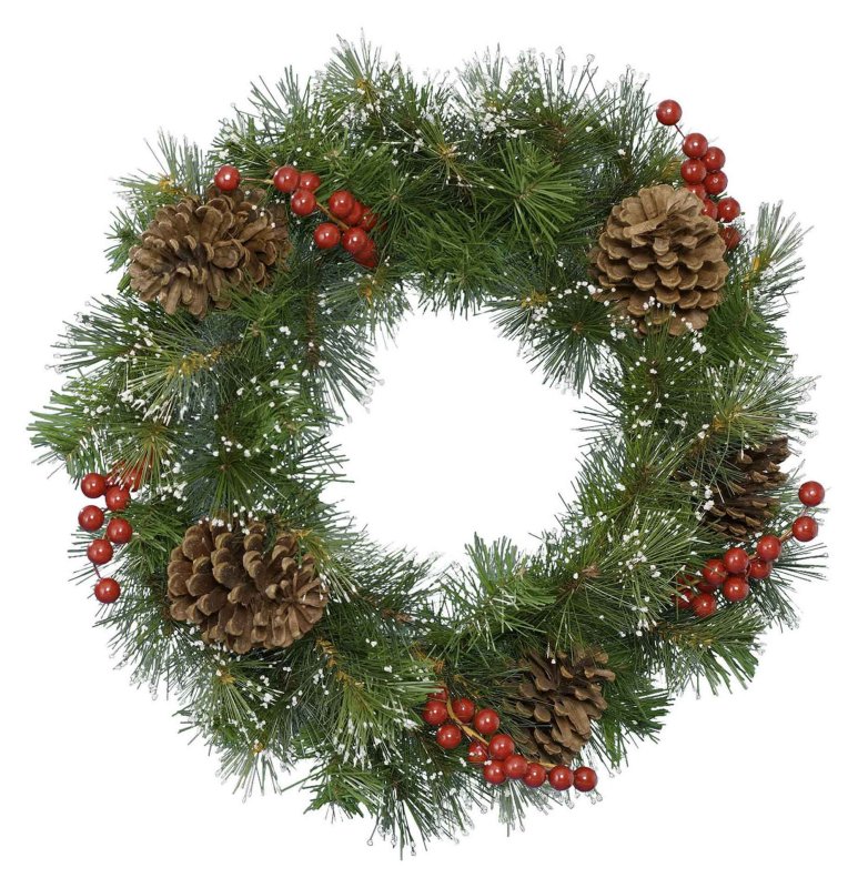 Snowy Wreath With Berries & Pinecones 50cm