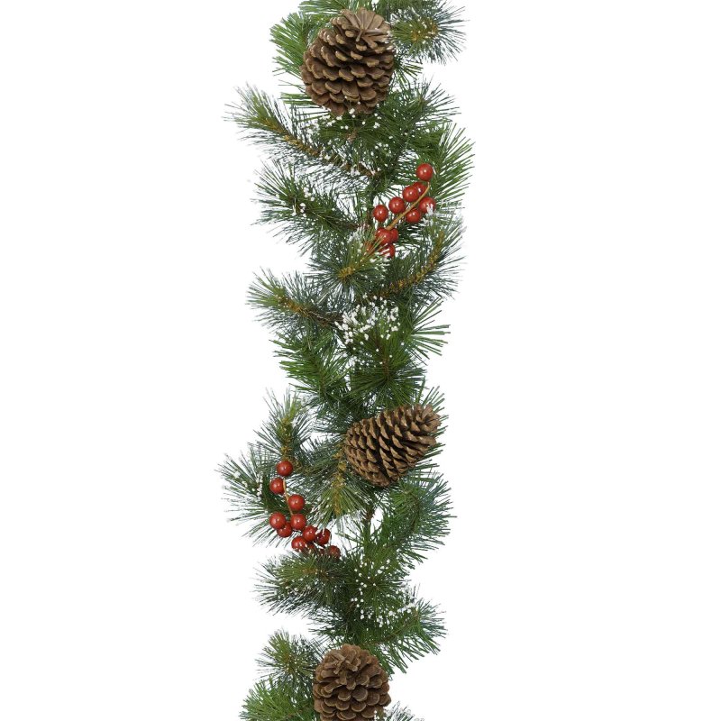 Snowy Garland With Berries & Pinecones Green/White 10x30x270cm