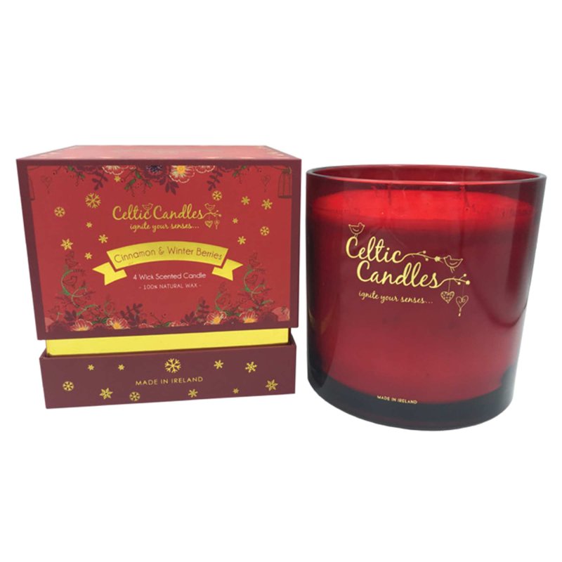 Celtic Candles Four Wick Cinnamon & Winter Berries Large Candle 