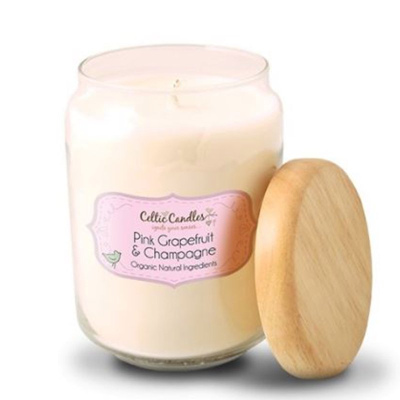 Celtic Candles Classic Pink Grapefruit & Champagne Wood Top Large Pop Jar 13cm