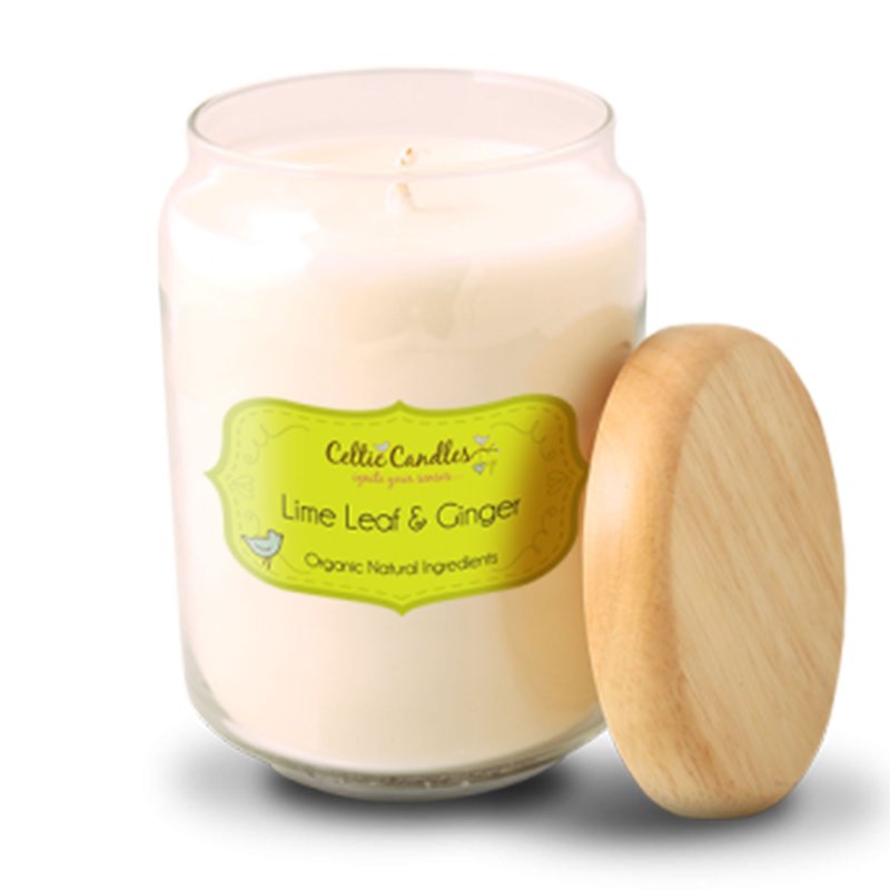 Celtic Candles Classic Lime Leaf & Ginger Wood Top Large Pop Jar 13cm