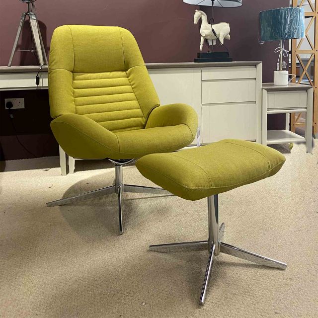 Louie Swivel Reclining Armchair With Footstool Fabric Light Green