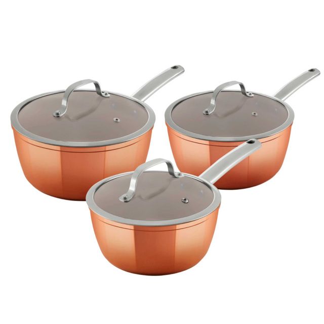 Tower Aluminium NonStick 3 Piece Saucepan Set Copper