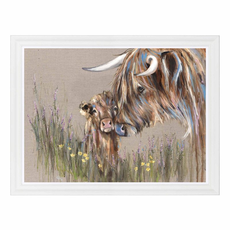 Heather & Buttercup  Handfinished & White Frame   111 x 85 cm