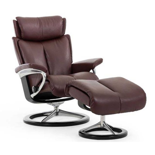 Magic Medium Chair With Signature Base + Footstool Paloma Leather