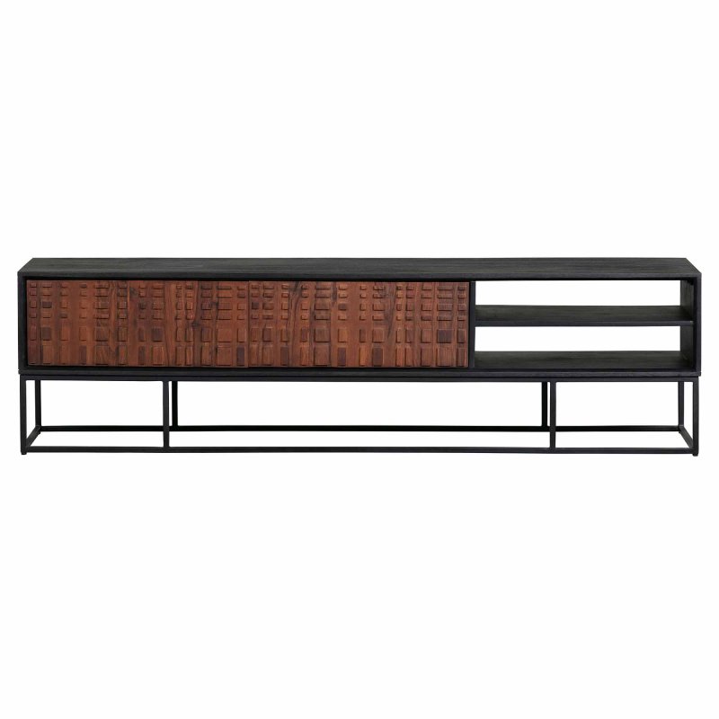 Nuts TV Stand Sheesam Wood Walnut/Black Unassembled 