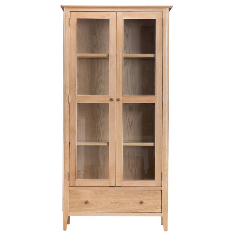 Alford 2 Door + 1 Drawer Display Cabinet Light Oak 