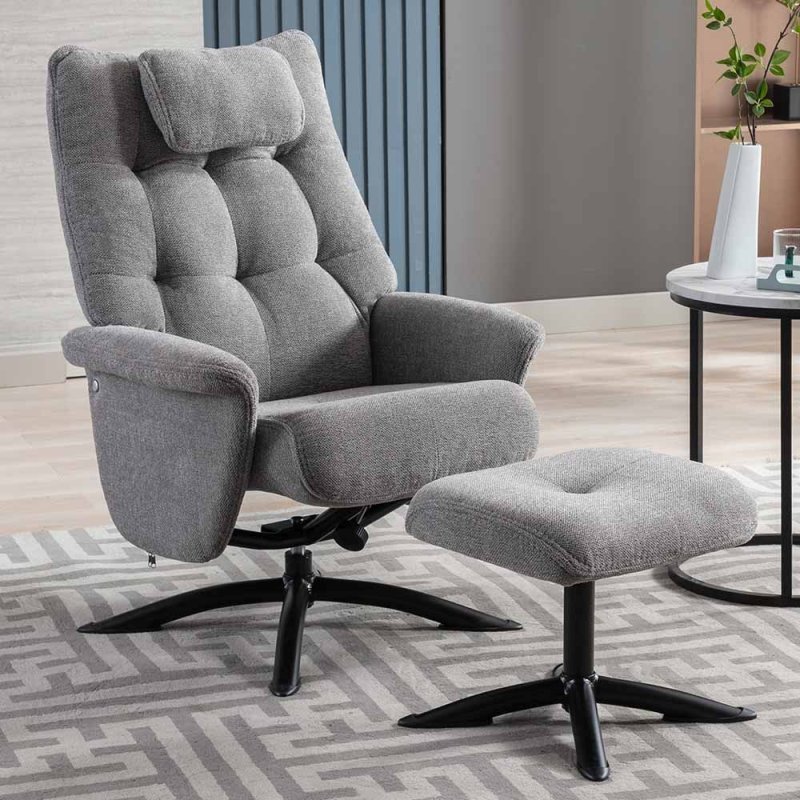 Welles Swivel Recliner & Footstool Fabric Light Grey