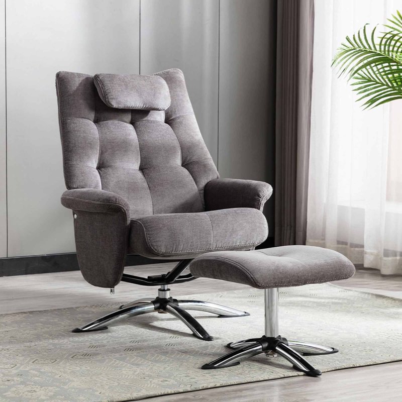 Welles Swivel Recliner & Footstool Fabric Danny Grey