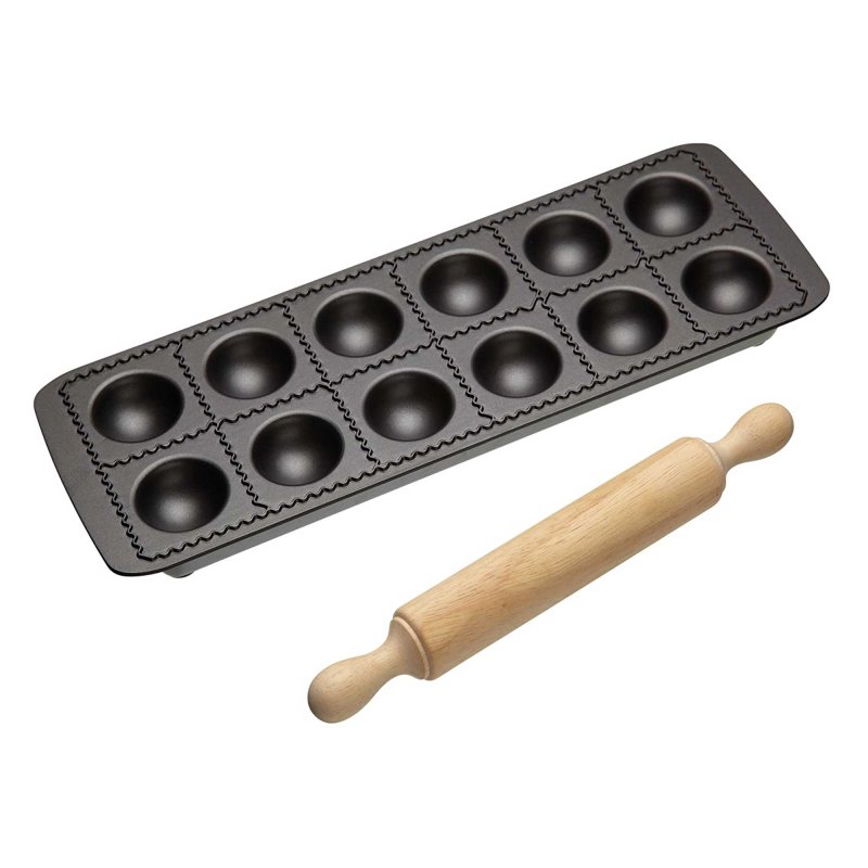 Kitchen Craft World of Flavours Italian Non-Stick Ravioli Mould Tray With Rolling Pin