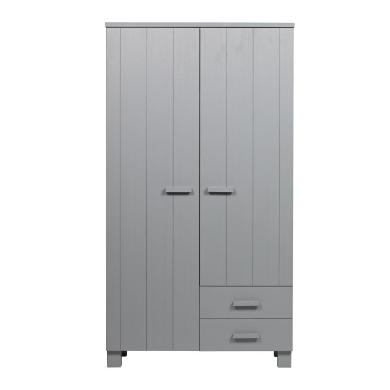 WOOOD Dennis 2 Door Wardrobe + 2 Drawers Pine Concrete Grey 