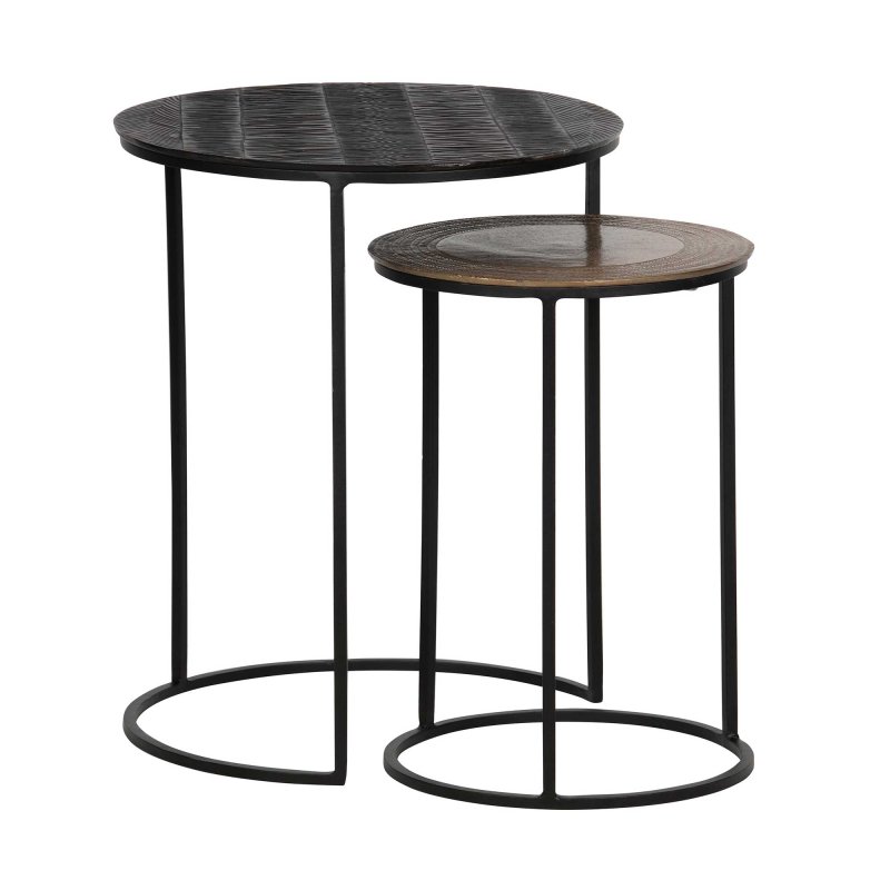 Tate Sidetable Metal Dark Brown/Antique Brass Set of 2 Unassembled 